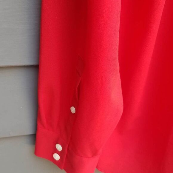 J Crew Red Semi Sheer Button Down Blouse size Large - Picture 6 of 8